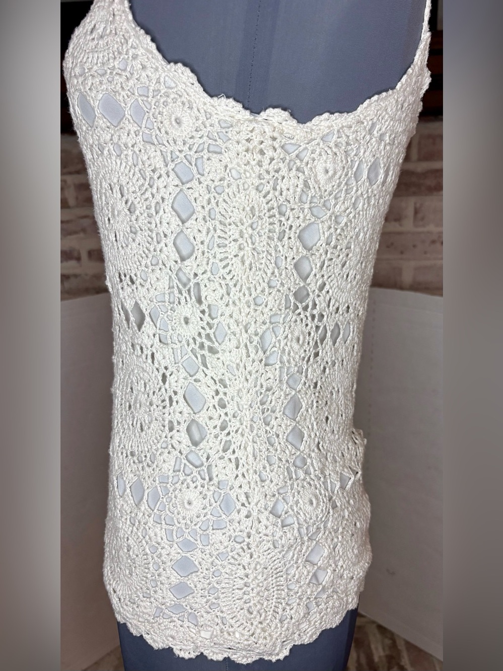 Lauren Ralph Lauren Sevilla Hand Knit Crochet Camisole Tank Pearl NWT Size M - Picture 5 of 13